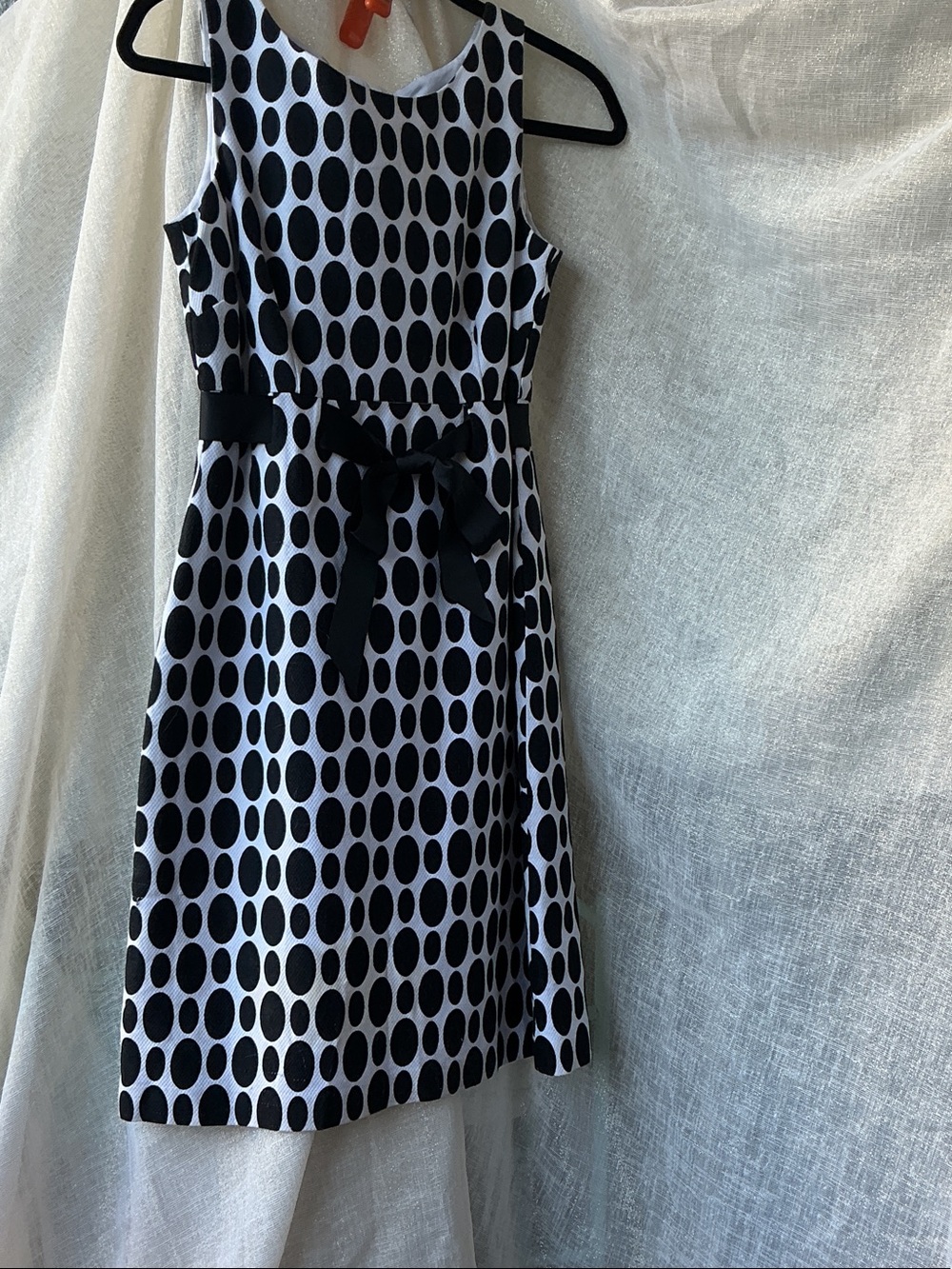 Jessica Howard Black and White Polka Dot Sleeveless Dress with Waist Tie